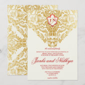 Fancy bloeit gouden indiase arabische bruiloft kaart (Voorkant / Achterkant)