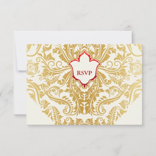Fancy bloeit gouden indiase arabische bruiloft RSVP kaartje (Voorkant)