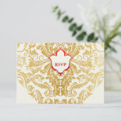 Fancy bloeit gouden indiase arabische bruiloft RSVP kaartje (Staand voorkant)