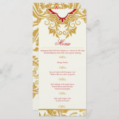 Fancy Bloeit Gouden Indisch Arabisch Bruiloft Menu (Voorkant / Achterkant)
