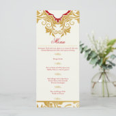 Fancy Bloeit Gouden Indisch Arabisch Bruiloft Menu (Staand voorkant)