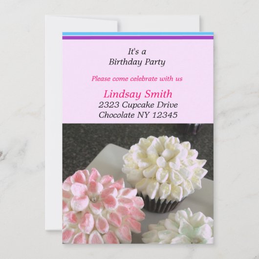 Fancy Bloem Cupcakes Verjaardagsfeest Uitnodiging (Voorkant)