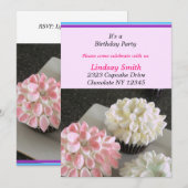 Fancy Bloem Cupcakes Verjaardagsfeest Uitnodiging (Voorkant / Achterkant)
