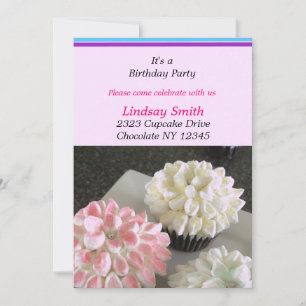 Fancy Bloem Cupcakes Verjaardagsfeest Uitnodiging
