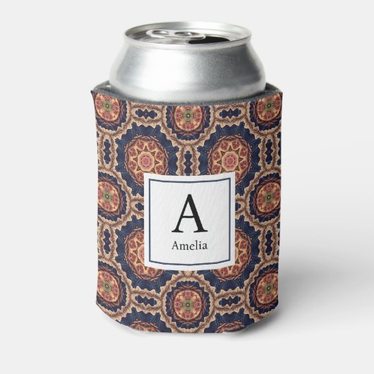 Fancy bloem- en stervormen Patroon Monogram Blikjeskoeler (Blikje Achterkant)