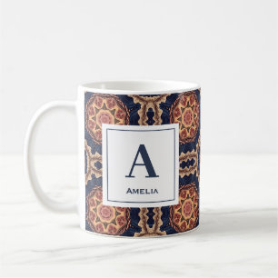 Fancy bloem- en stervormen Patroon Monogram Koffiemok
