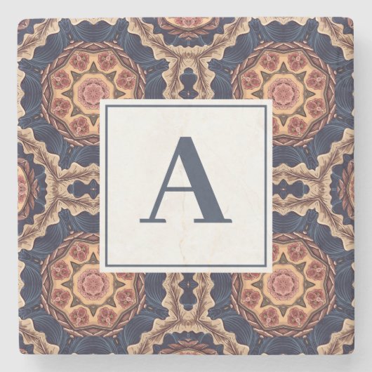 Fancy bloem- en stervormen Patroon Monogram Stenen Onderzetter (Voorkant)