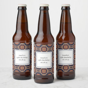 Fancy bloem- en stervormen Patroon Verjaardag Bier Etiket