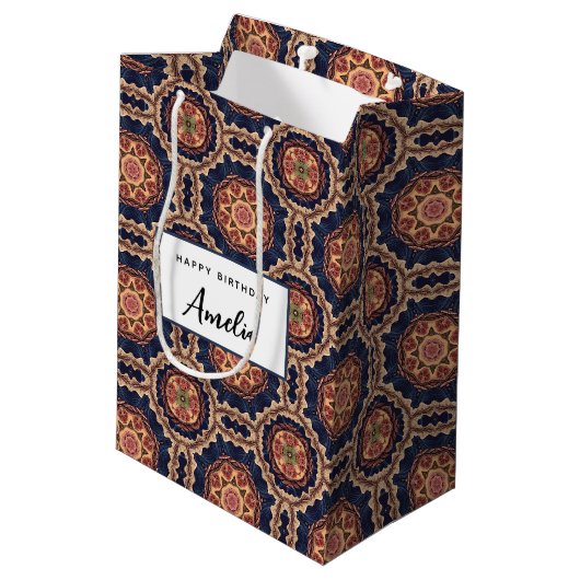 Fancy bloem- en stervormen Patroon Verjaardag Medium Cadeauzakje (Achterkant Gekanteld)