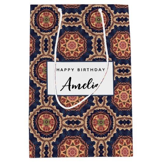 Fancy bloem- en stervormen Patroon Verjaardag Medium Cadeauzakje (Voorkant)