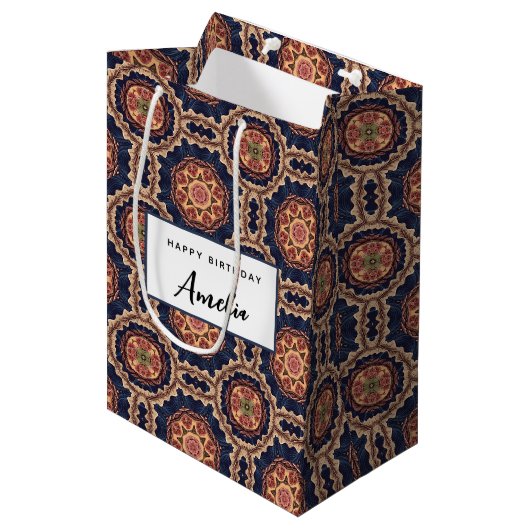 Fancy bloem- en stervormen Patroon Verjaardag Medium Cadeauzakje (Voorkant Gekanteld)