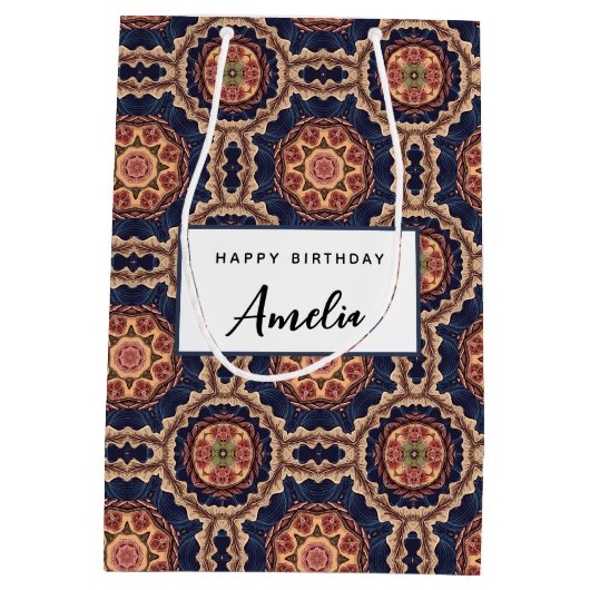 Fancy bloem- en stervormen Patroon Verjaardag Medium Cadeauzakje (Achterkant)