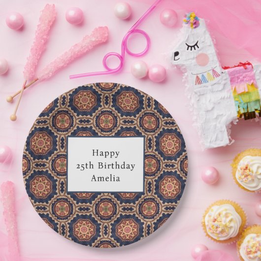 Fancy bloem- en stervormen Patroon Verjaardag Papieren Bordje (Feest)