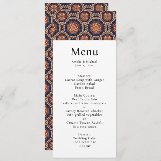 Fancy bloem- en stervormen Patroon Wedding Menu Kaart (Voorkant / Achterkant)