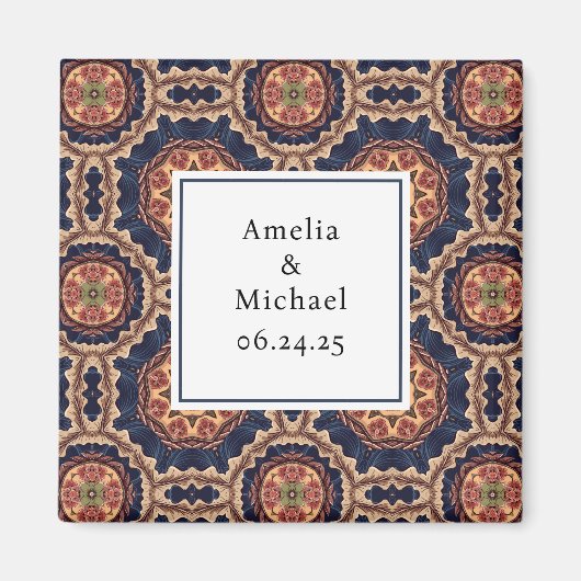 Fancy bloem- en stervormpatroon De datum opslaan Magneet (Voorkant)