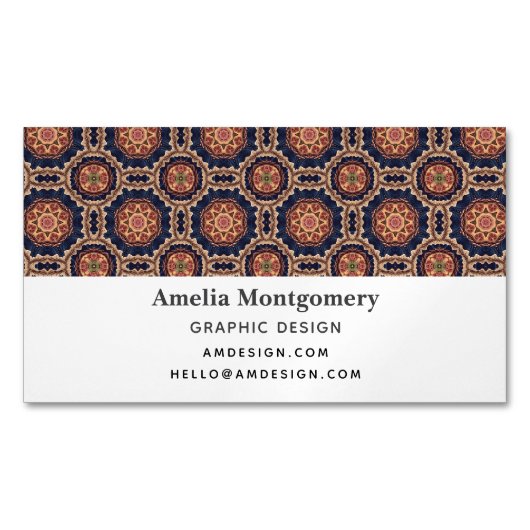 Fancy bloem- en stervormpatroon magnetisch visitekaartje (Voorkant)