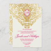 Fancy bloem Golden Indian Arabic Wedding Kaart (Voorkant / Achterkant)