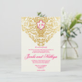Fancy bloem Golden Indian Arabic Wedding Kaart (Staand voorkant)