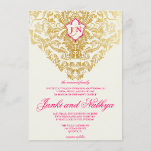Fancy bloem Golden Indian Arabic Wedding Kaart