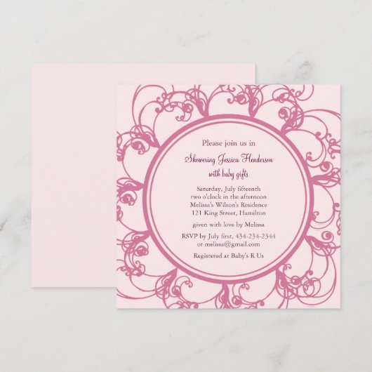 Fancy Bloemen Baby shower Invitation (roze) Kaart (Voorkant / Achterkant)