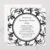 Fancy Bloemen Bruids Douche Uitnodiging (bl/wh) (Voorkant / Achterkant)