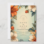 Fancy bloemen bruiloft art nouveau save the date (Voorkant)