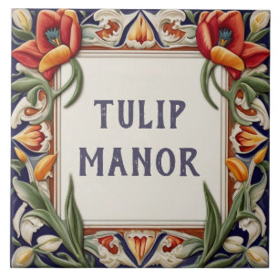 Fancy Bloemen Custom House Name Bord Sign Plaque Tegeltje