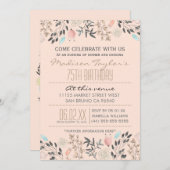 Fancy bloemen en diamanten 75ste verjaardag kaart (Voorkant / Achterkant)