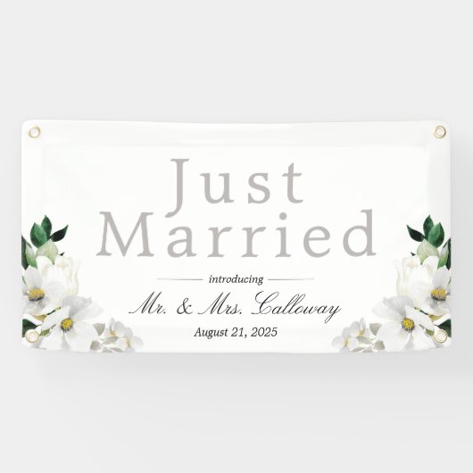 Fancy bloemen gewoon gehuwde autobanner spandoek (Horizontaal)