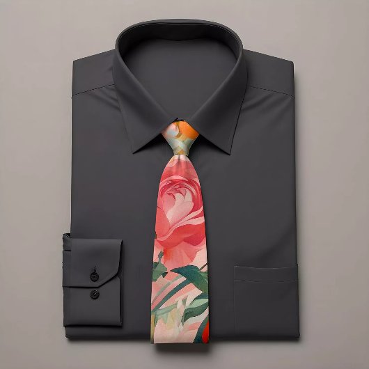 Fancy Bloemen Roze & Oranje Stropdas