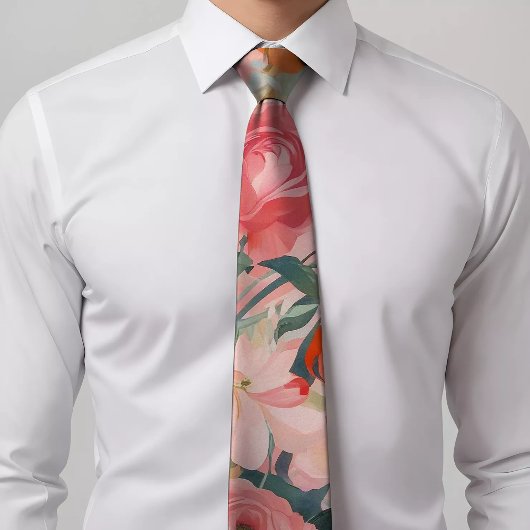 Fancy Bloemen Roze & Oranje Stropdas