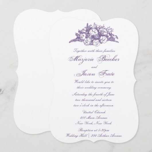 Fancy  Bloemen Weddenschap Paars Kaart (Voorkant / Achterkant)