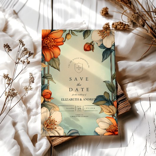 Fancy Bloemige Art Nouveau Bruiloft Save The Date