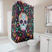 Fancy bloemige suikerschedel douchegordijn (In situ)
