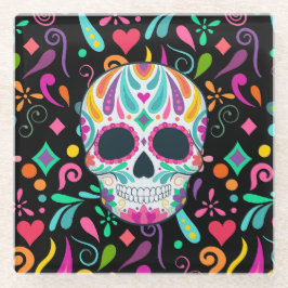 Fancy bloemige suikerschedel glazen onderzetter