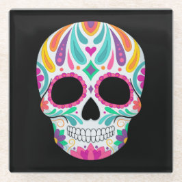 Fancy bloemige suikerschedel glazen onderzetter