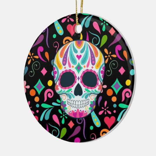 Fancy bloemige suikerschedel keramisch ornament (Links)