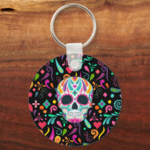 Fancy bloemige suikerschedel sleutelhanger (Achterkant)