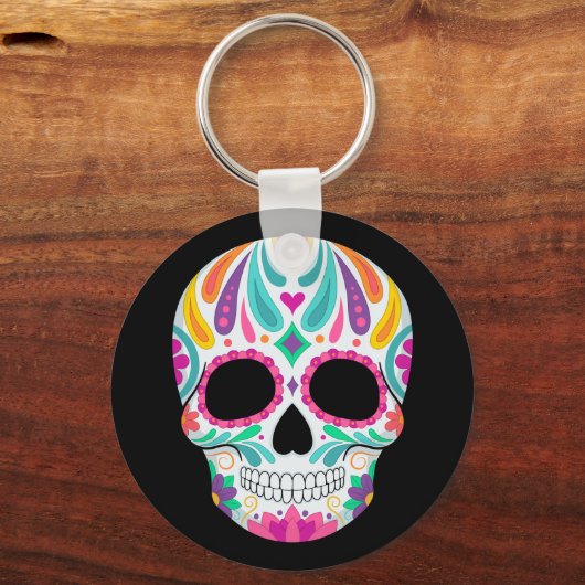 Fancy bloemige suikerschedel sleutelhanger (Voorkant)
