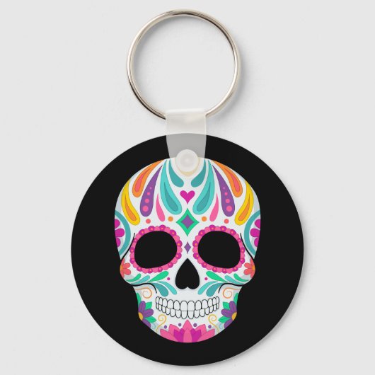 Fancy bloemige suikerschedel sleutelhanger (Achterkant)