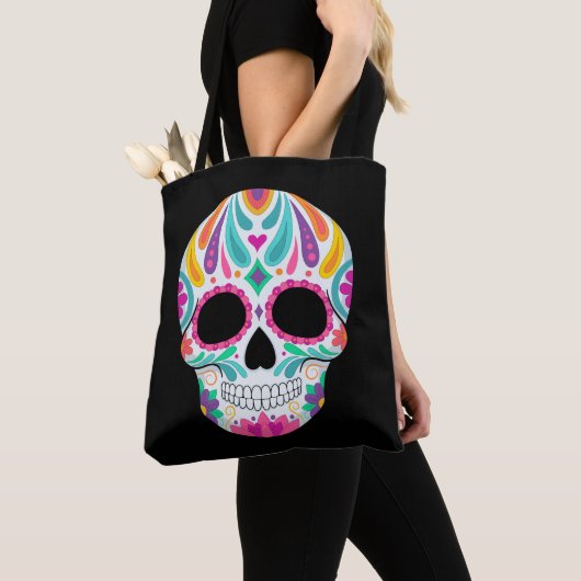 Fancy bloemige suikerschedel tote bag (Dichtbij)
