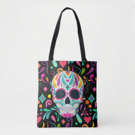 Fancy bloemige suikerschedel tote bag