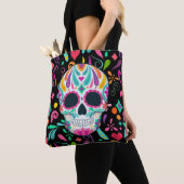 Fancy bloemige suikerschedel tote bag (Dichtbij)