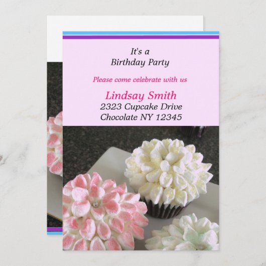 Fancy Bloemkoekjes Uitnodiging van de Partij van d (Voorkant / Achterkant)