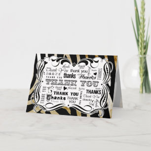 Fancy bloemkool en Zebra-kartonnen tekst Dank u Bedankkaart
