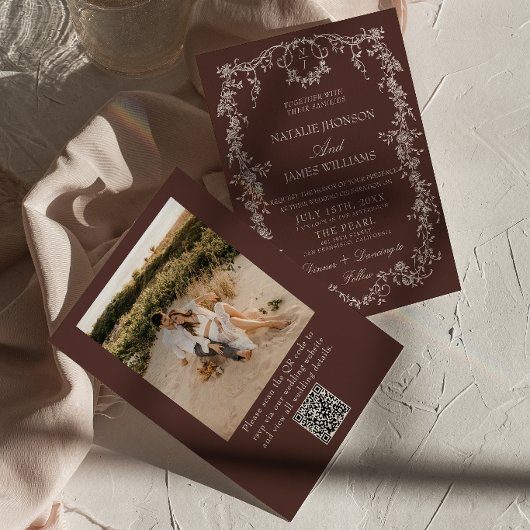 Fancy Bloemrijke Chocolade Bruine Foto QR Code Huw Kaart