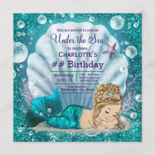 Fancy Blonde Mermaid Birthday Party Kaart