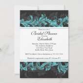 Fancy Blue Black Damask Bridal Shower-uitnodiging Kaart (Voorkant)