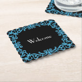 Fancy Blue Border "Welcome" Paper Onderzetter (Gebogen)