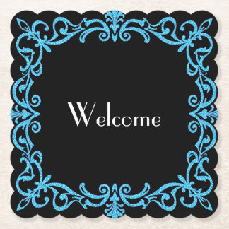 Fancy Blue Border "Welcome" Paper Onderzetter